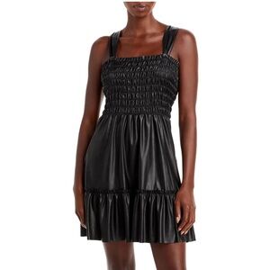 Aqua Holidays Women's Black Smocked Faux Leather Mini Dress Large